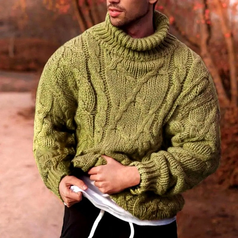 Men's Oversized Cable Knit Turtleneck Sweater