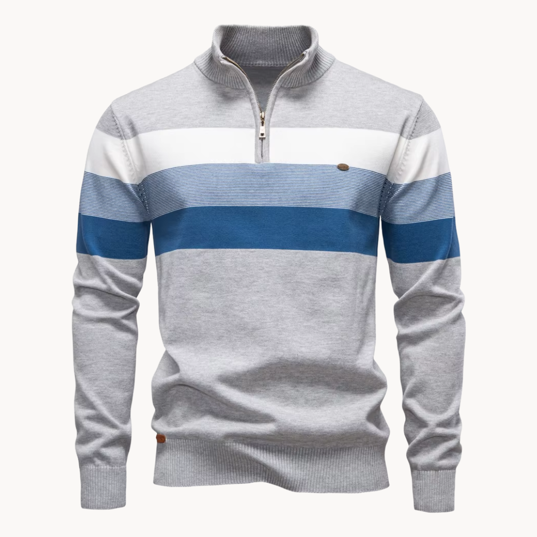 Men's Striped Quarter-Zip Sweater, Mock Neck, Long Sleeves
