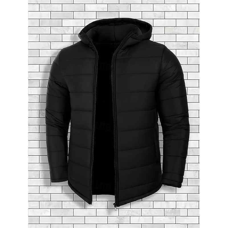 Men's Quilted Black Hooded Puffer Jacket – Casual Winter Coat