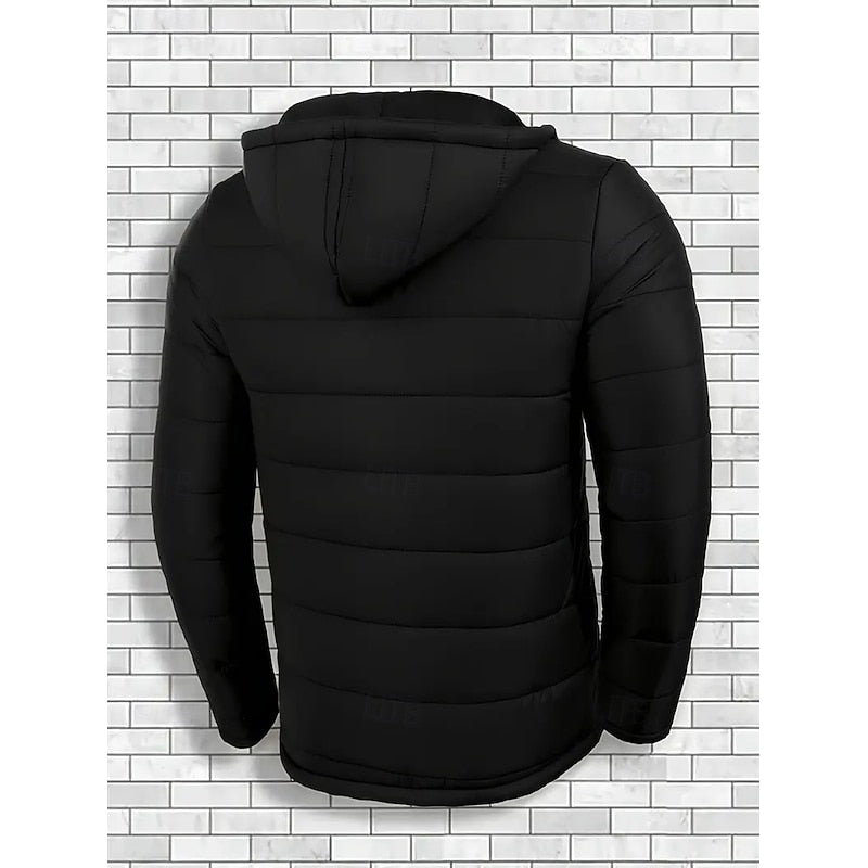 Men's Quilted Black Hooded Puffer Jacket – Casual Winter Coat