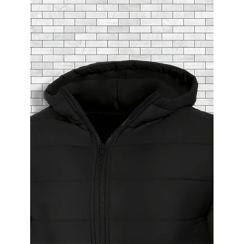 Men's Quilted Black Hooded Puffer Jacket – Casual Winter Coat