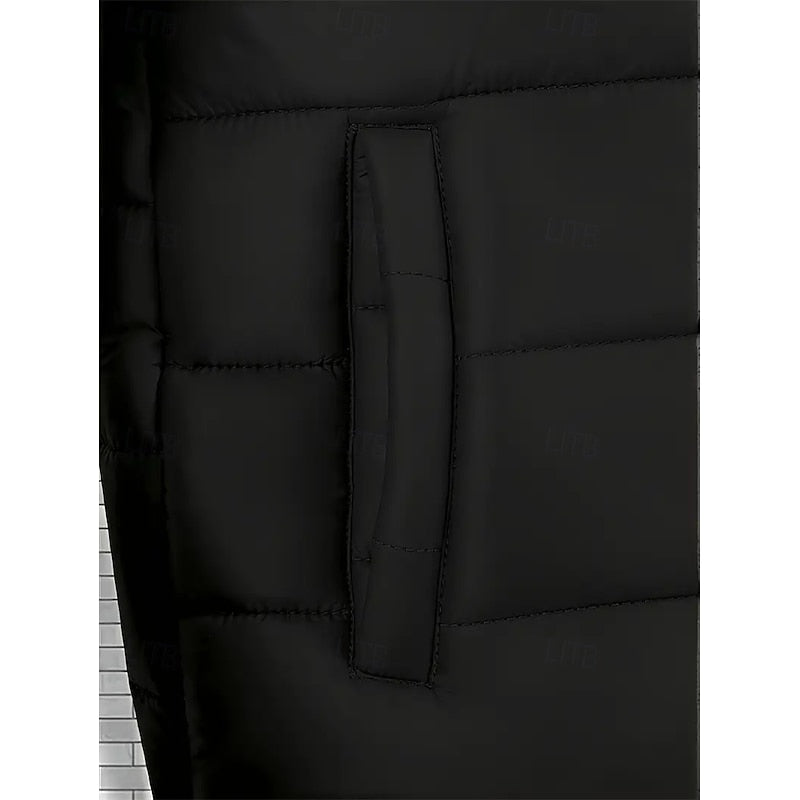 Men's Quilted Black Hooded Puffer Jacket – Casual Winter Coat