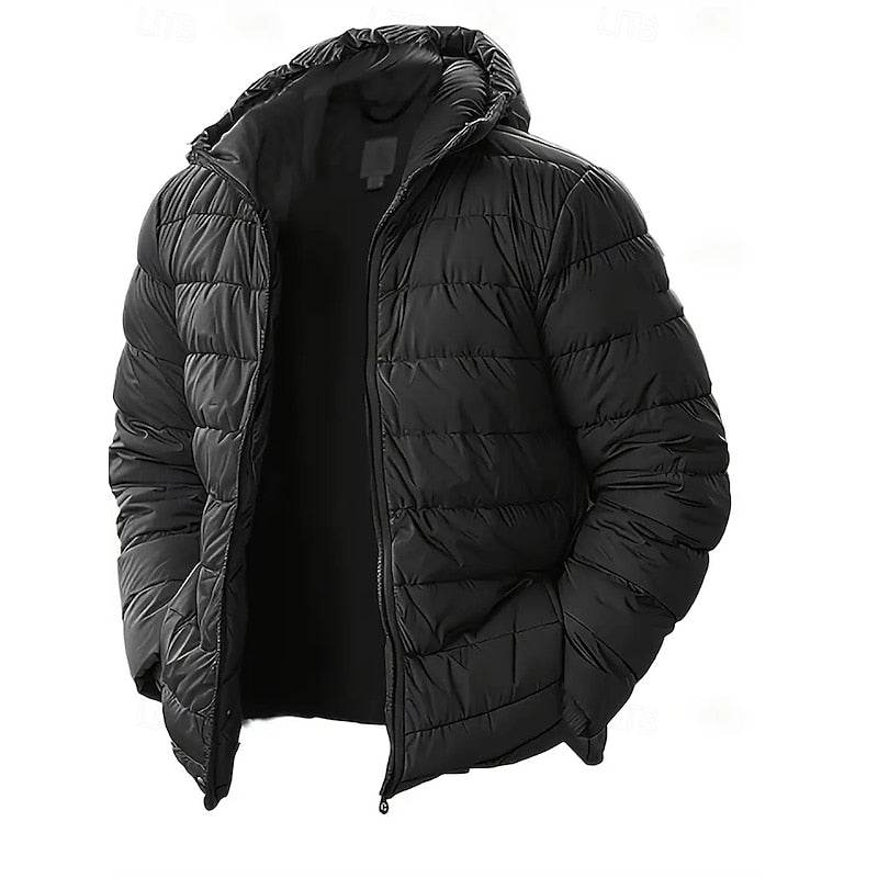 Men's Quilted Black Hooded Puffer Jacket – Casual Winter Coat