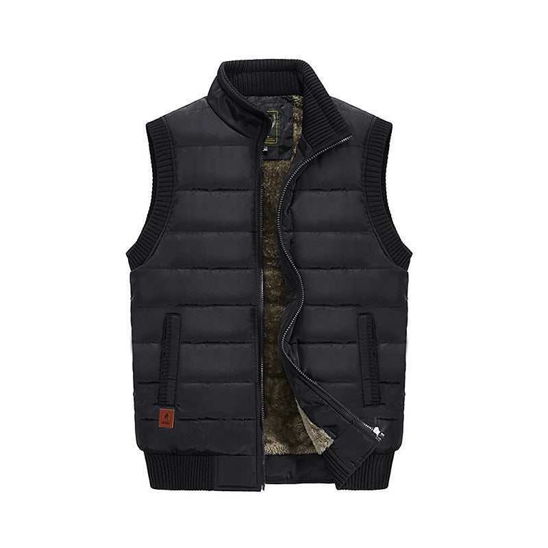 Men's Quilted Puffer Vest with Fleece-Lined Stand Collar for Winter