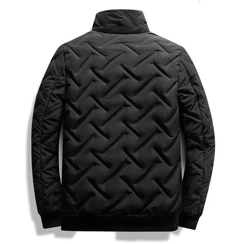 Men's Quilted Stand-Collar Black Zip-Up Padded Winter Jacket