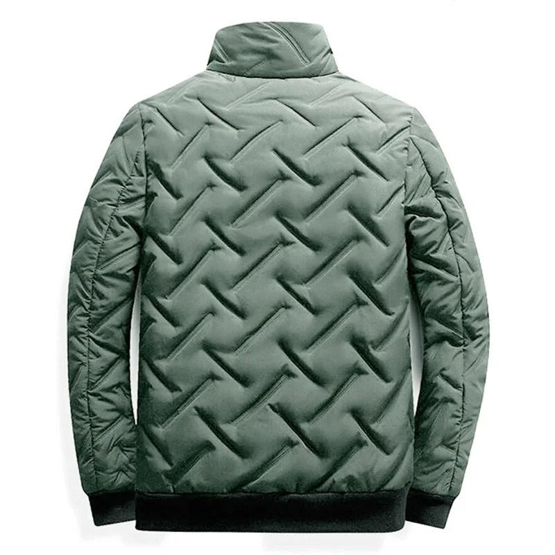 Men's Quilted Stand-Collar Black Zip-Up Padded Winter Jacket