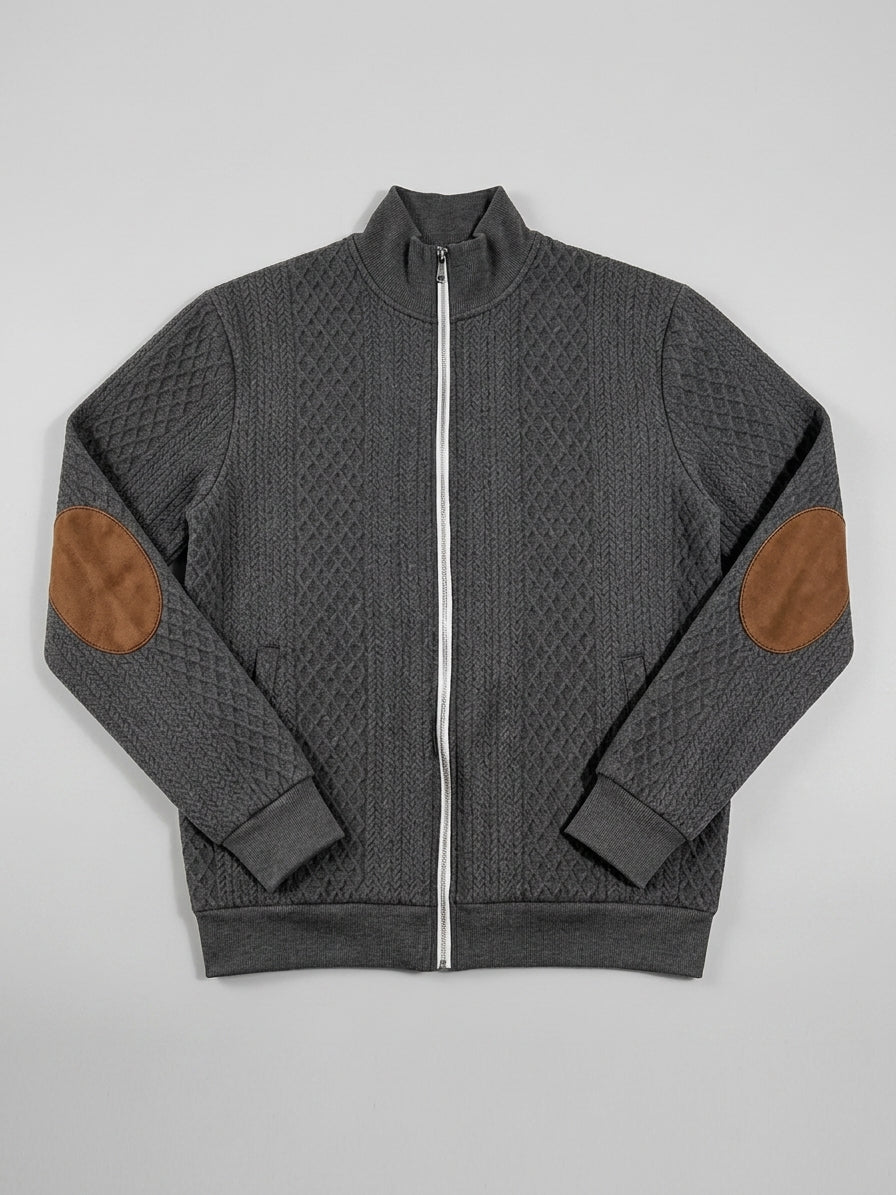 Men's Stand Collar Textured Zip Jacket with Patch Detail