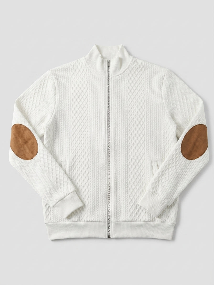 Men's Stand Collar Textured Zip Jacket with Patch Detail