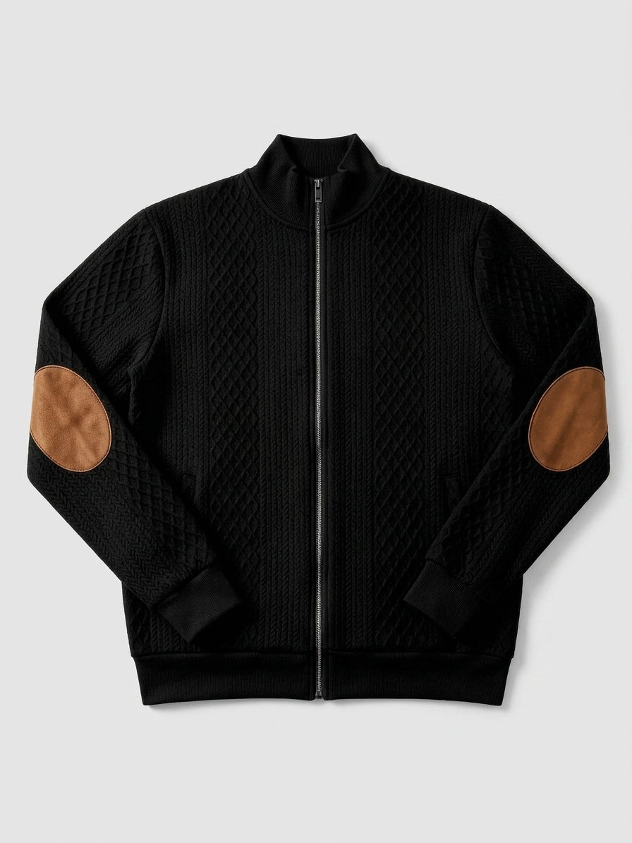 Men's Stand Collar Textured Zip Jacket with Patch Detail
