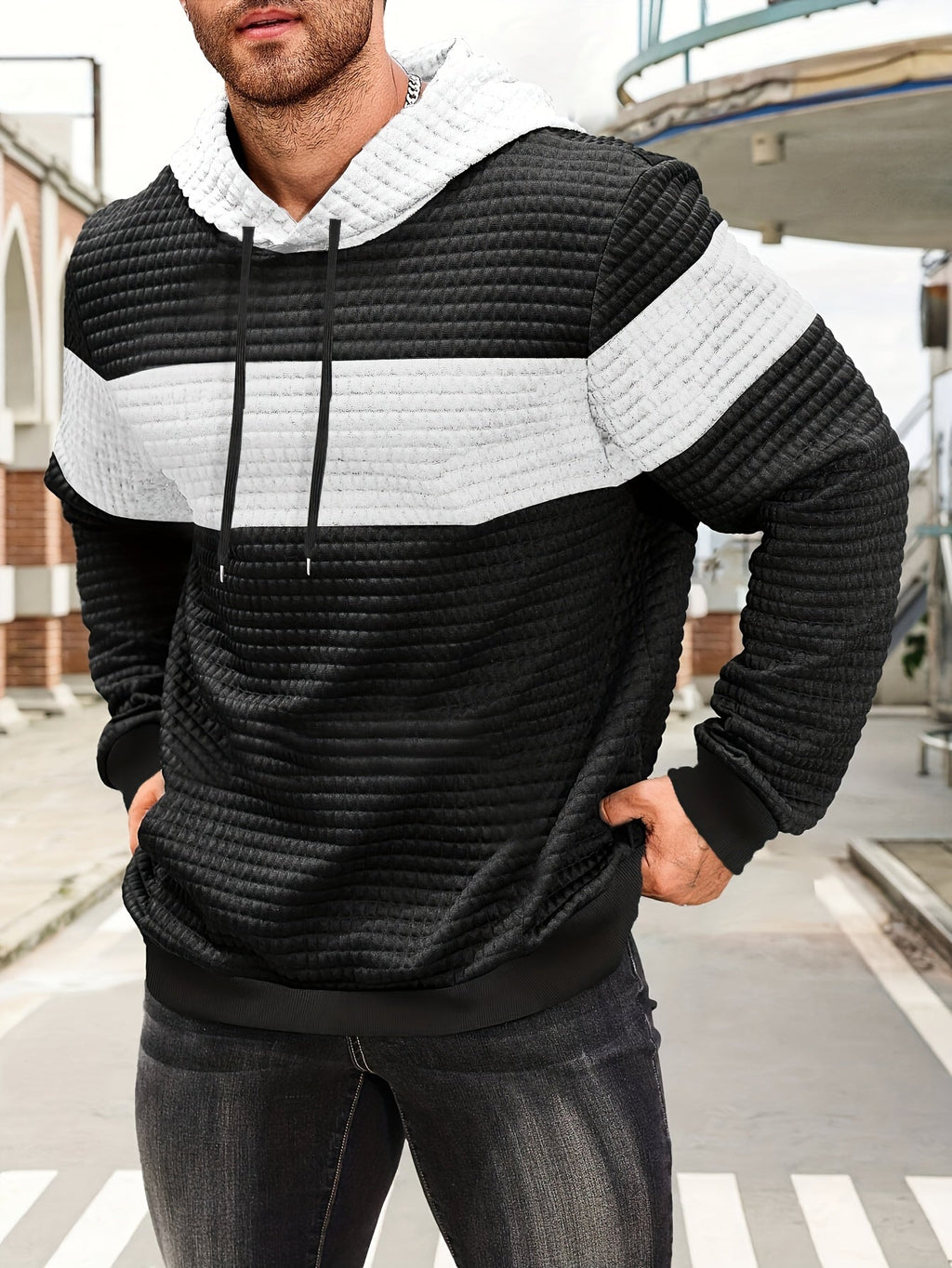 Men's Textured Color-Block Hoodie