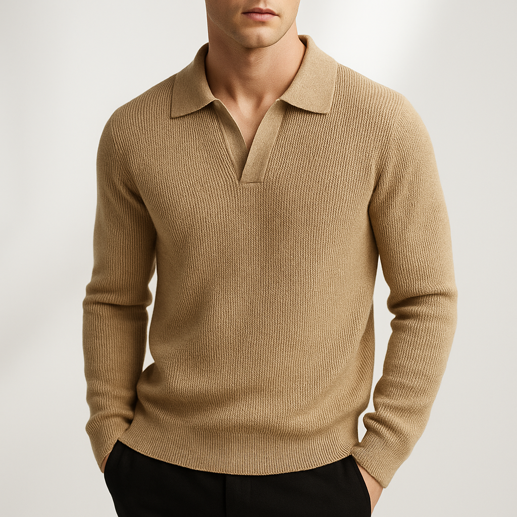 Men's Textured Knit Polo Pullover