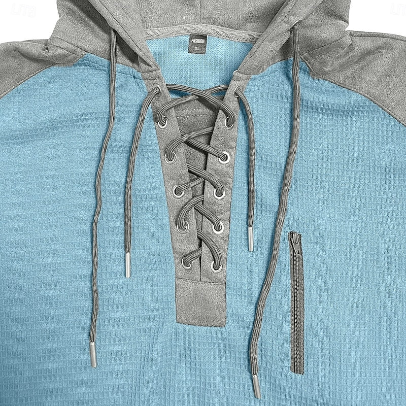 Men's Textured Lace-Up Hoodie