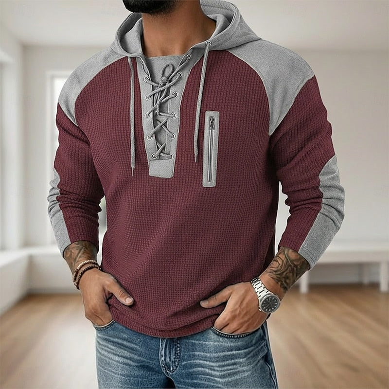 Men's Textured Lace-Up Hoodie