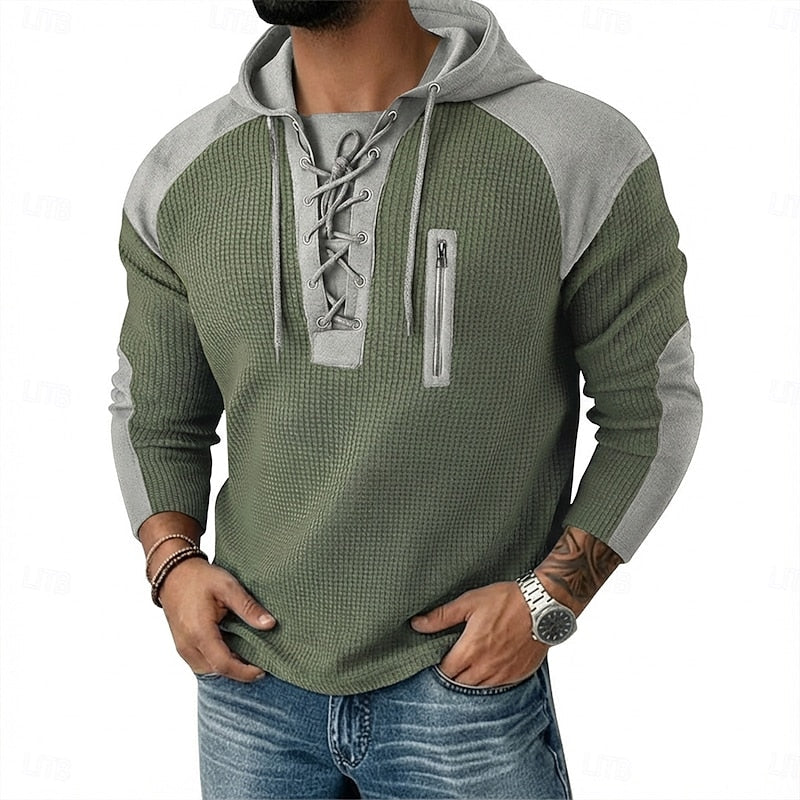 Men's Textured Lace-Up Hoodie