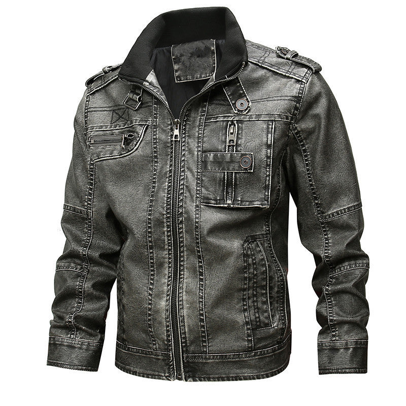 Men's Utility Leather Jacket – Versatile Multi-Pocket Casual Layer