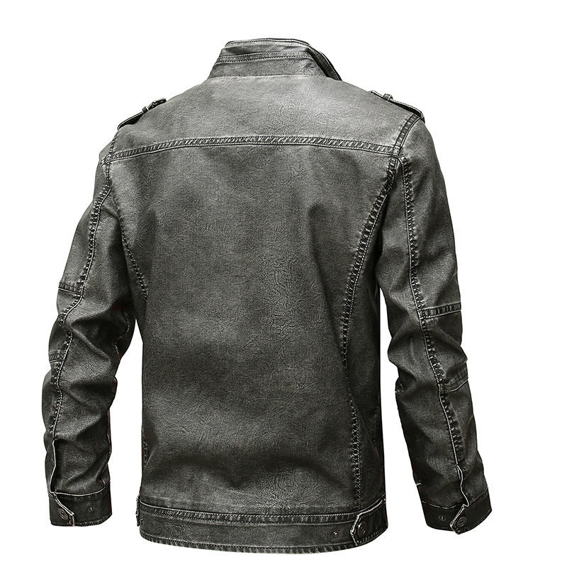Men's Utility Leather Jacket – Versatile Multi-Pocket Casual Layer