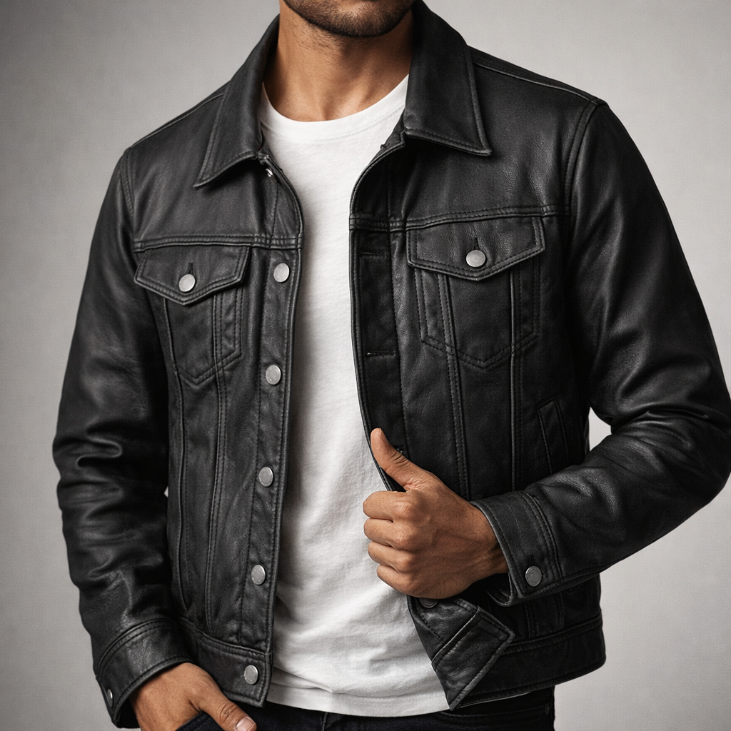 Men's Vintage Button-Front Leather Jacket