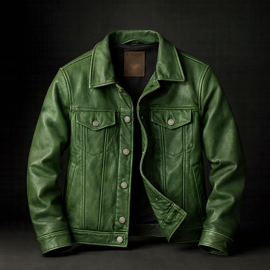 Men's Vintage Button-Front Leather Jacket