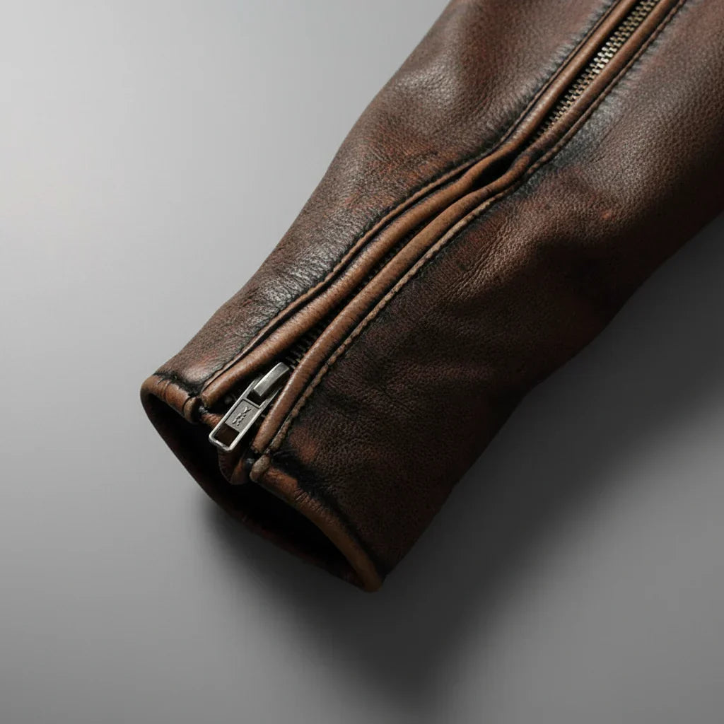 Men's Vintage True Leather Jacket - 4 Pocket Zip-Up