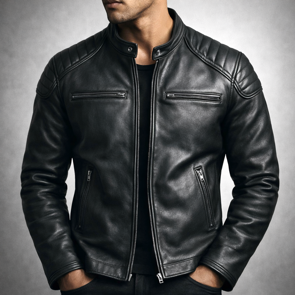 Men's Vintage True Leather Jacket - 4 Pocket Zip-Up