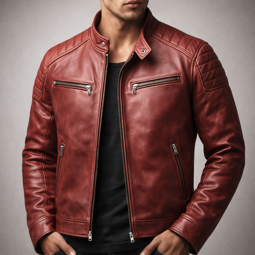 Men's Vintage True Leather Jacket - 4 Pocket Zip-Up