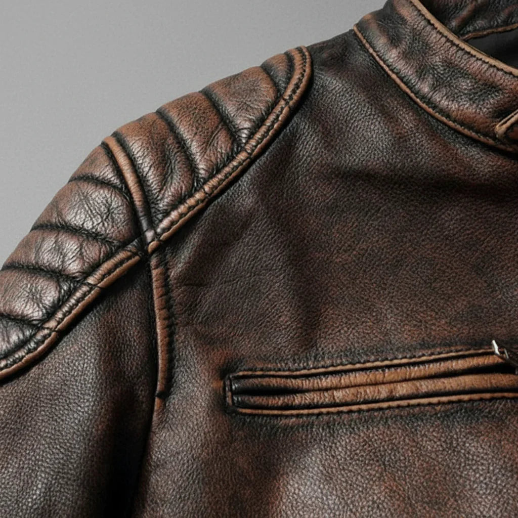 Men's Vintage True Leather Jacket - 4 Pocket Zip-Up