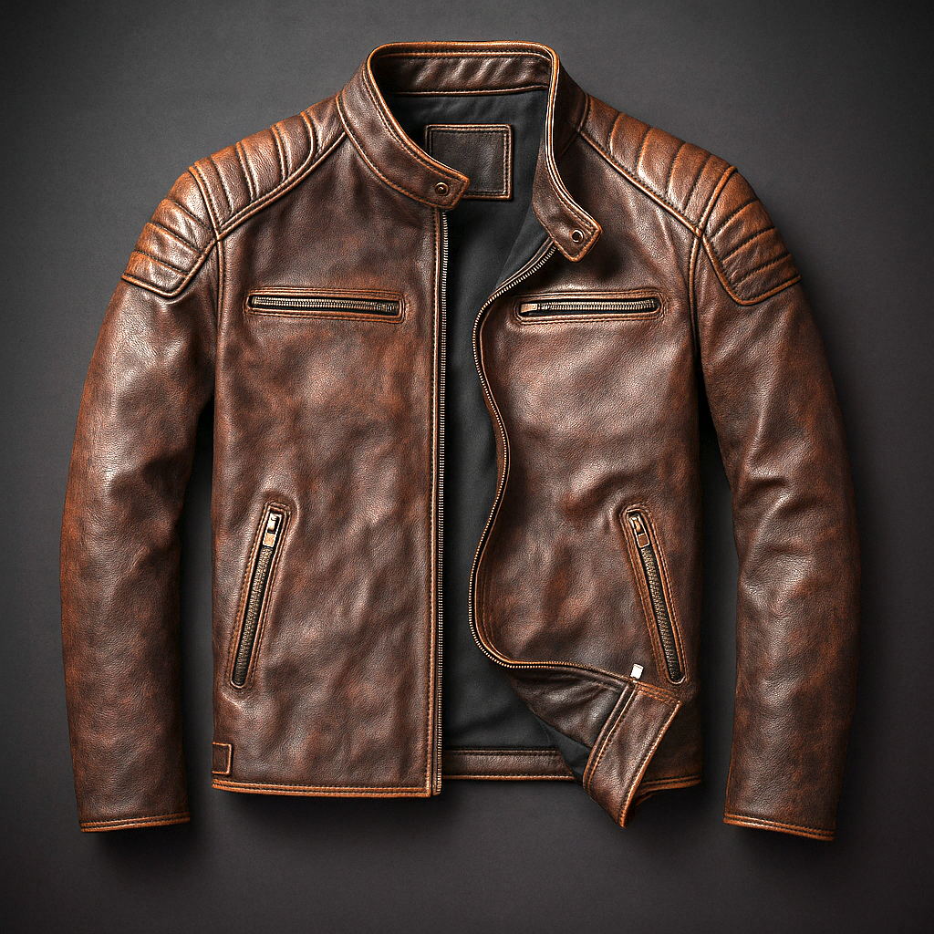 Men's Vintage True Leather Jacket - 4 Pocket Zip-Up