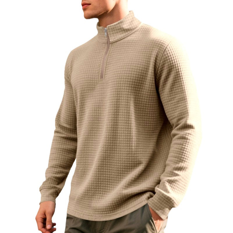 Men's Waffle Knit Quarter-Zip Pullover Sweatshirt
