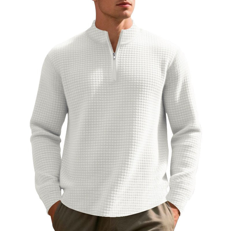 Men's Waffle Knit Quarter-Zip Pullover Sweatshirt