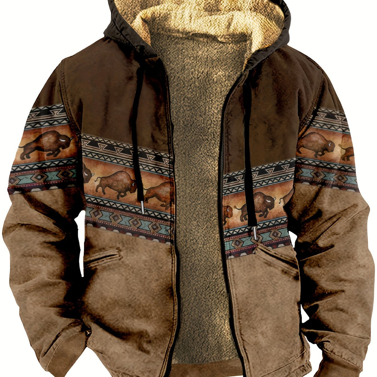 Men's Western Fleece-Lined Zip Hoodie