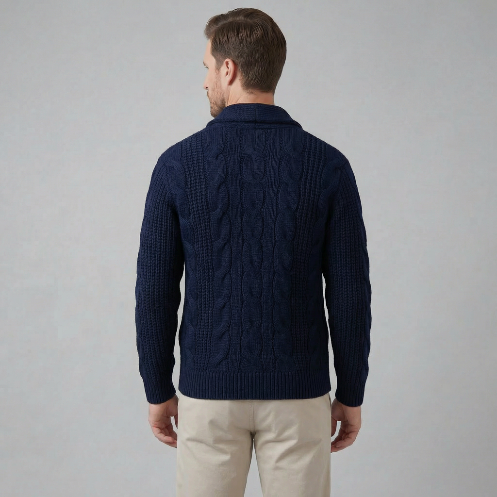 Men's Cable Knit Shawl Collar Cardigan, Button Front