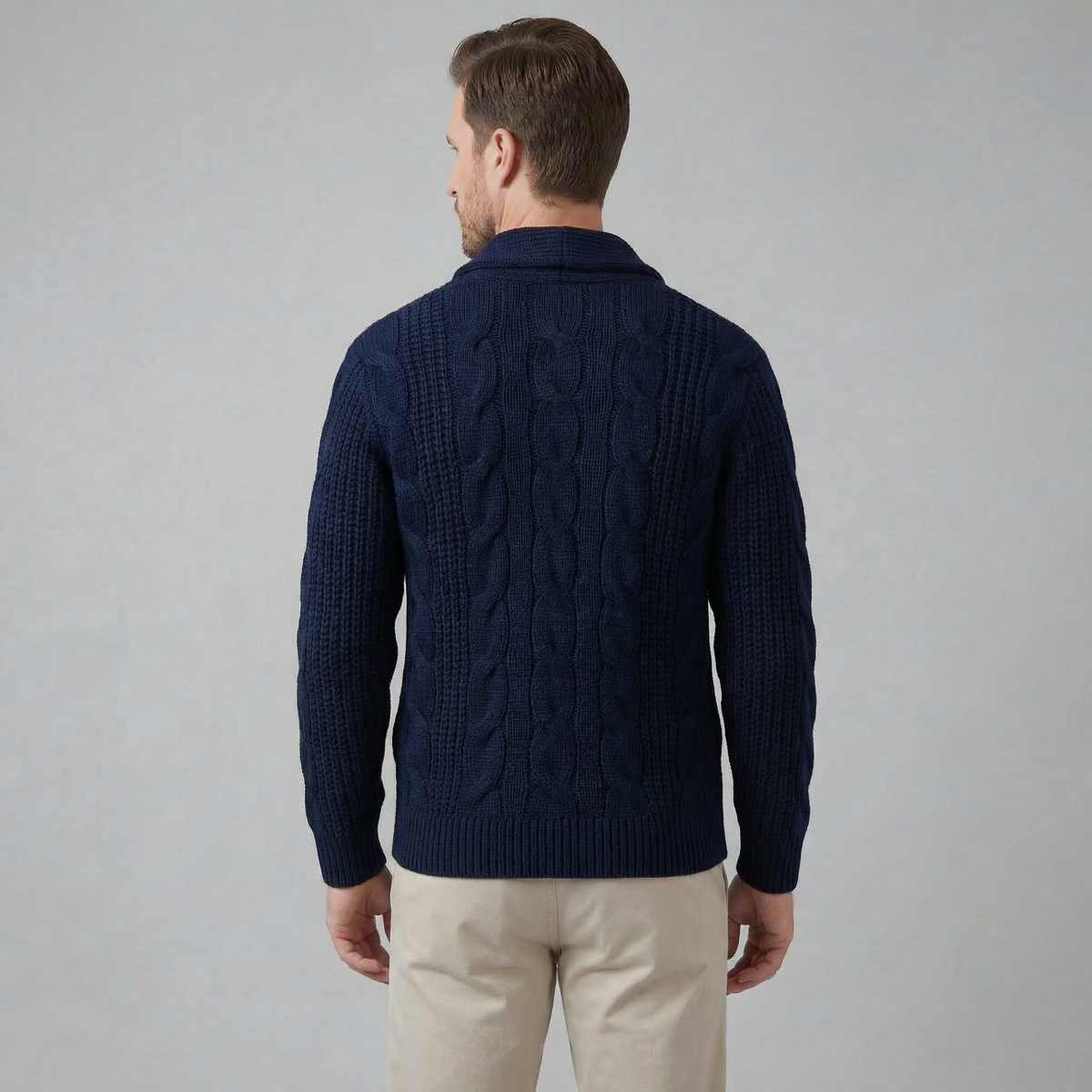 Men's Cable Knit Shawl Collar Cardigan, Button Front