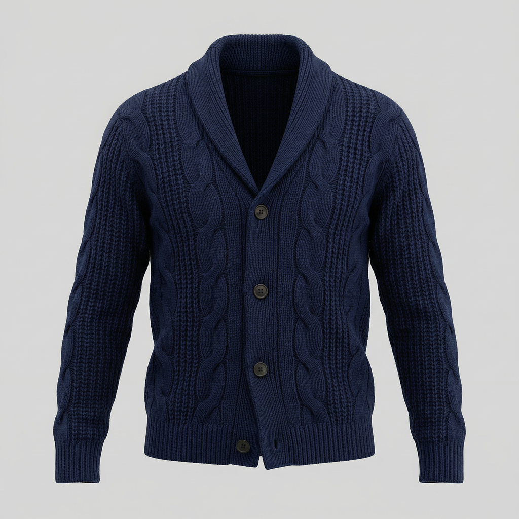 Men's Cable Knit Shawl Collar Cardigan, Button Front