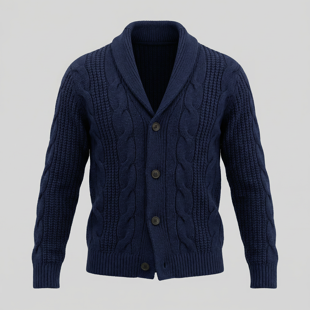 Men's Cable Knit Shawl Collar Cardigan, Button Front