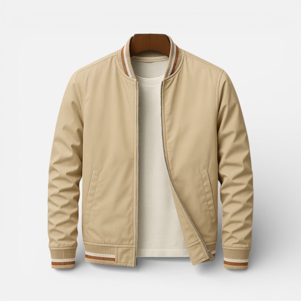 Men's Zip Bomber Jacket with Ribbed Cuffs