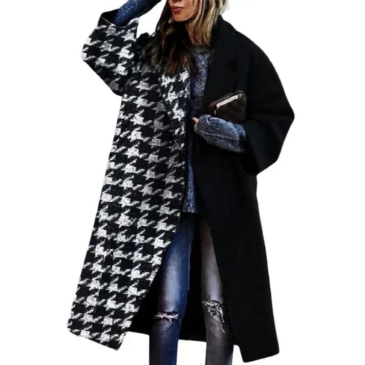 Women's Colorblock Long Coat Longline Silhouette