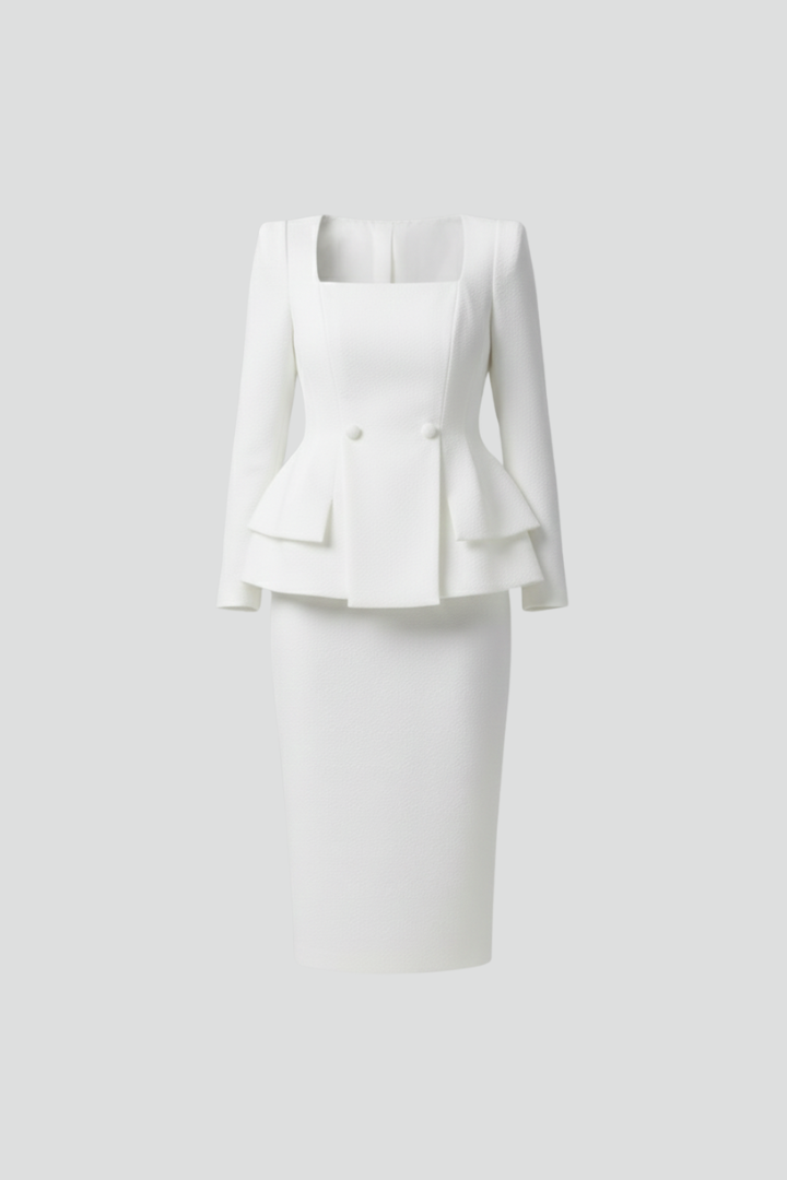Women's Two-Piece Suit Set Peplum Jacket and Pencil Skirt