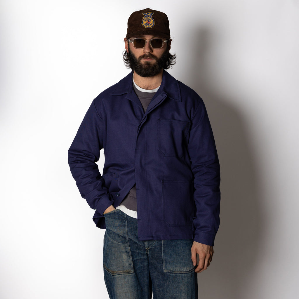 Men's Navy Chore Jacket, Point Collar, Long Sleeves, Button Front