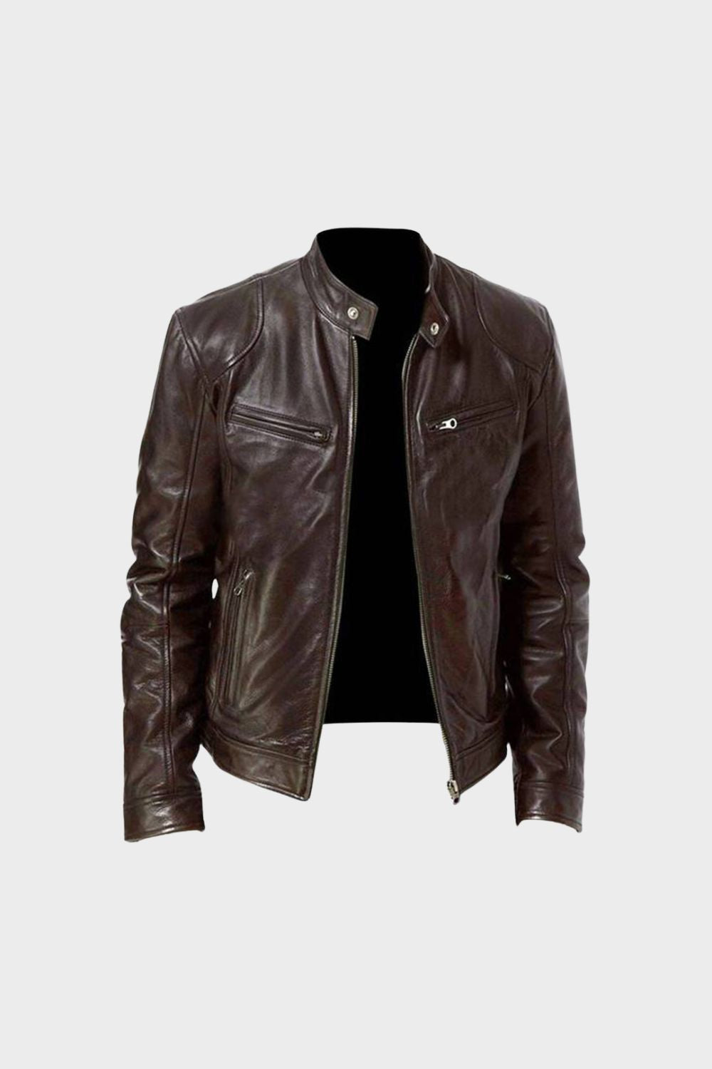 Men's Biker Jacket, Stand Collar, Zip Front, Long Sleeves
