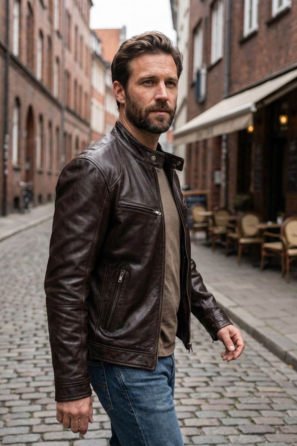 Men's Biker Jacket, Stand Collar, Zip Front, Long Sleeves