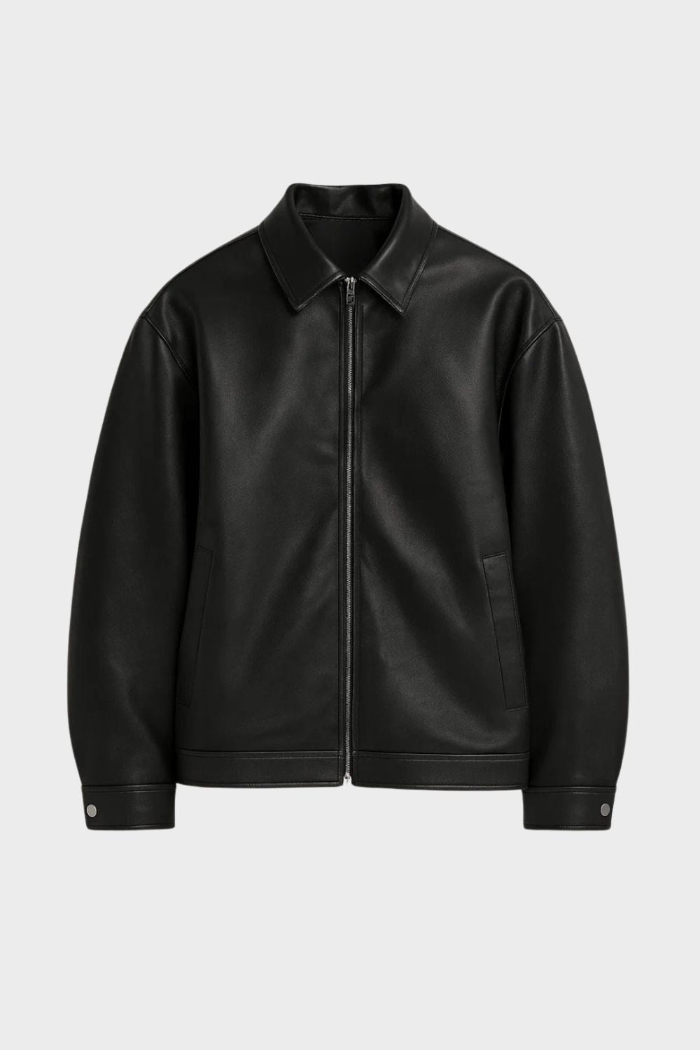 Men's Black Zip Jacket, Point Collar, Long Sleeves