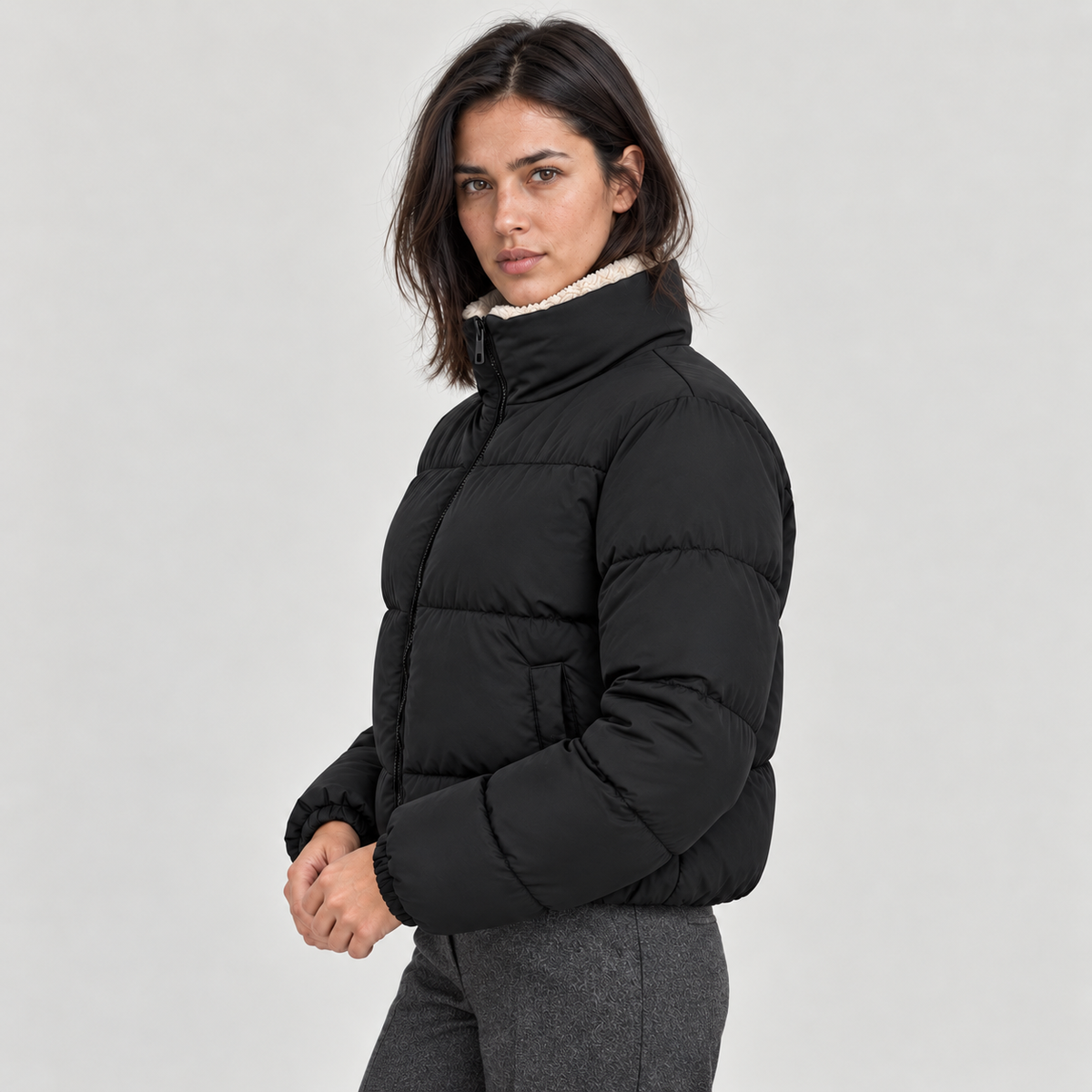 Montarello Women's Jacket Puffer Sherpa High Neck Full Zip
