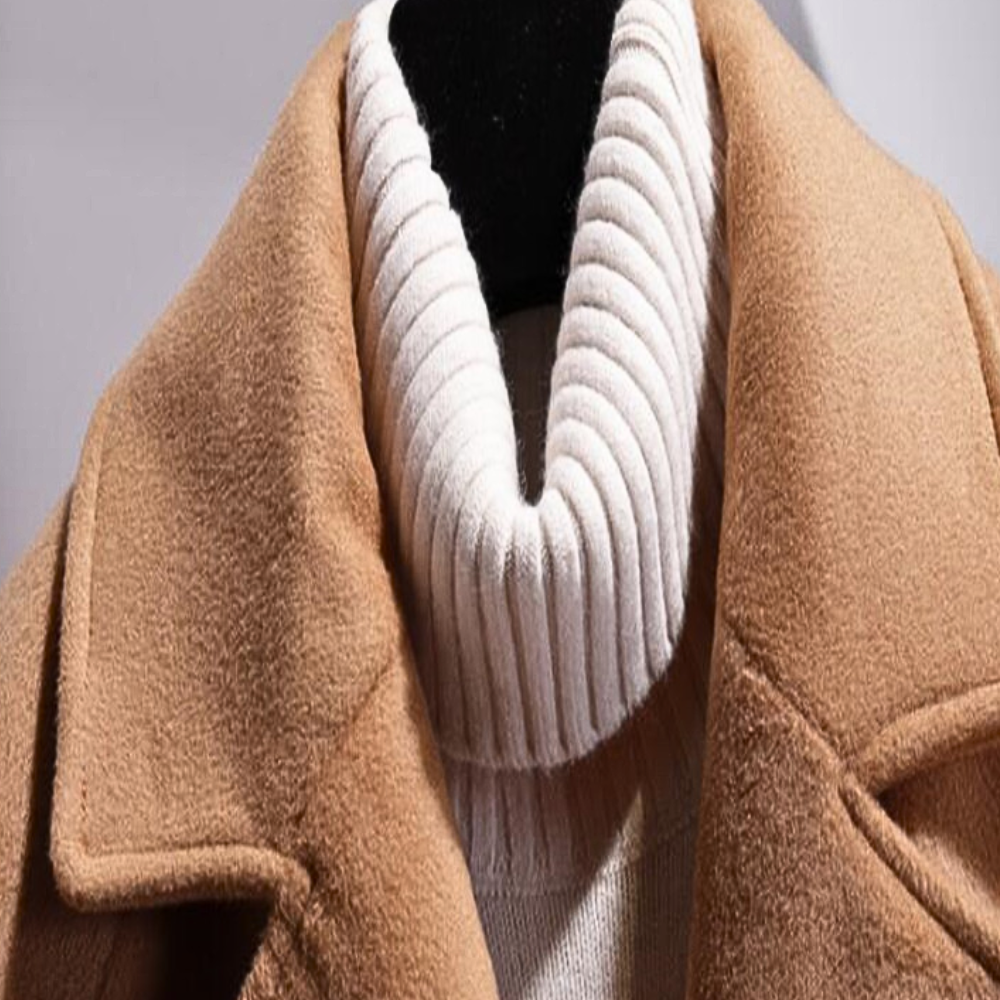 Women's Belted Coat with Wide Collar and Relaxed Fit
