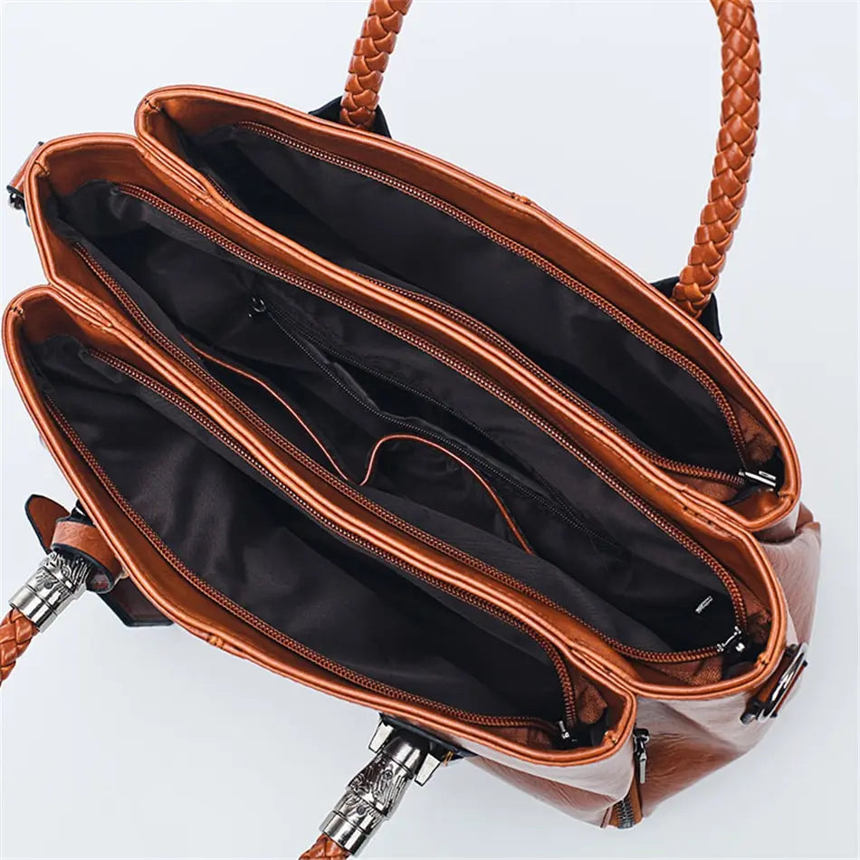 Women's Structured Satchel Handbag with Braided Handles