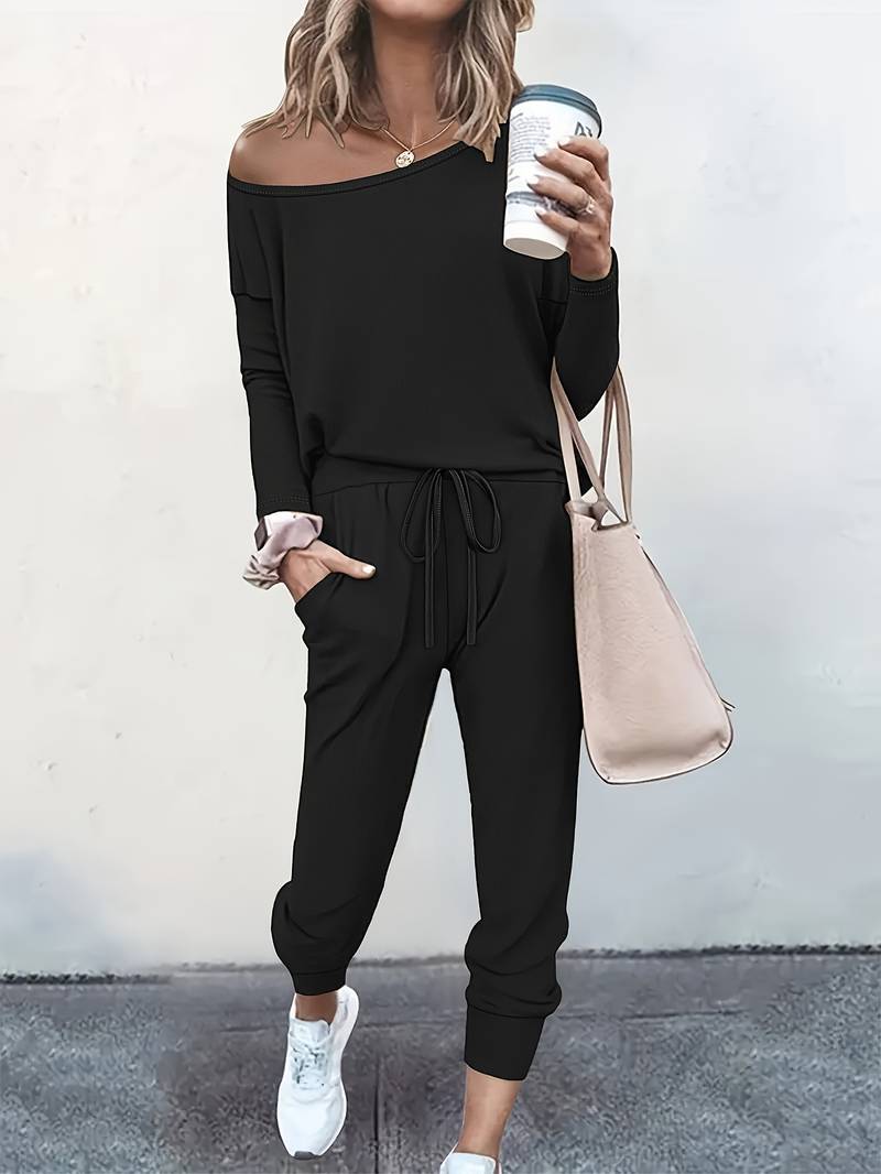 Women's Off-Shoulder Long-Sleeve Top And Trouser Set
