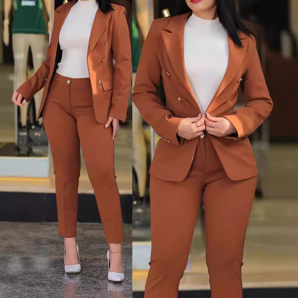 Women's Double-Breasted Blazer Suit Set with Tailored Fit