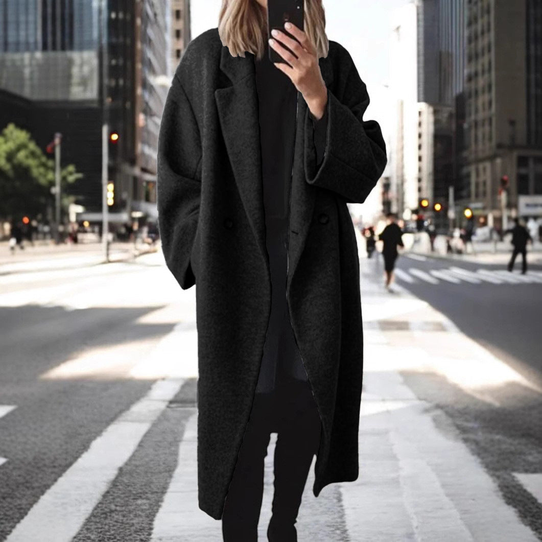 Women's Oversized Longline Coat with Notch Collar