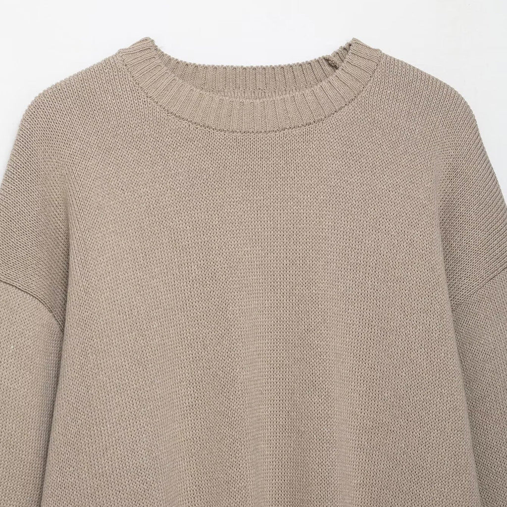Women's Oversized Crew Neck Sweater with Drop Shoulders