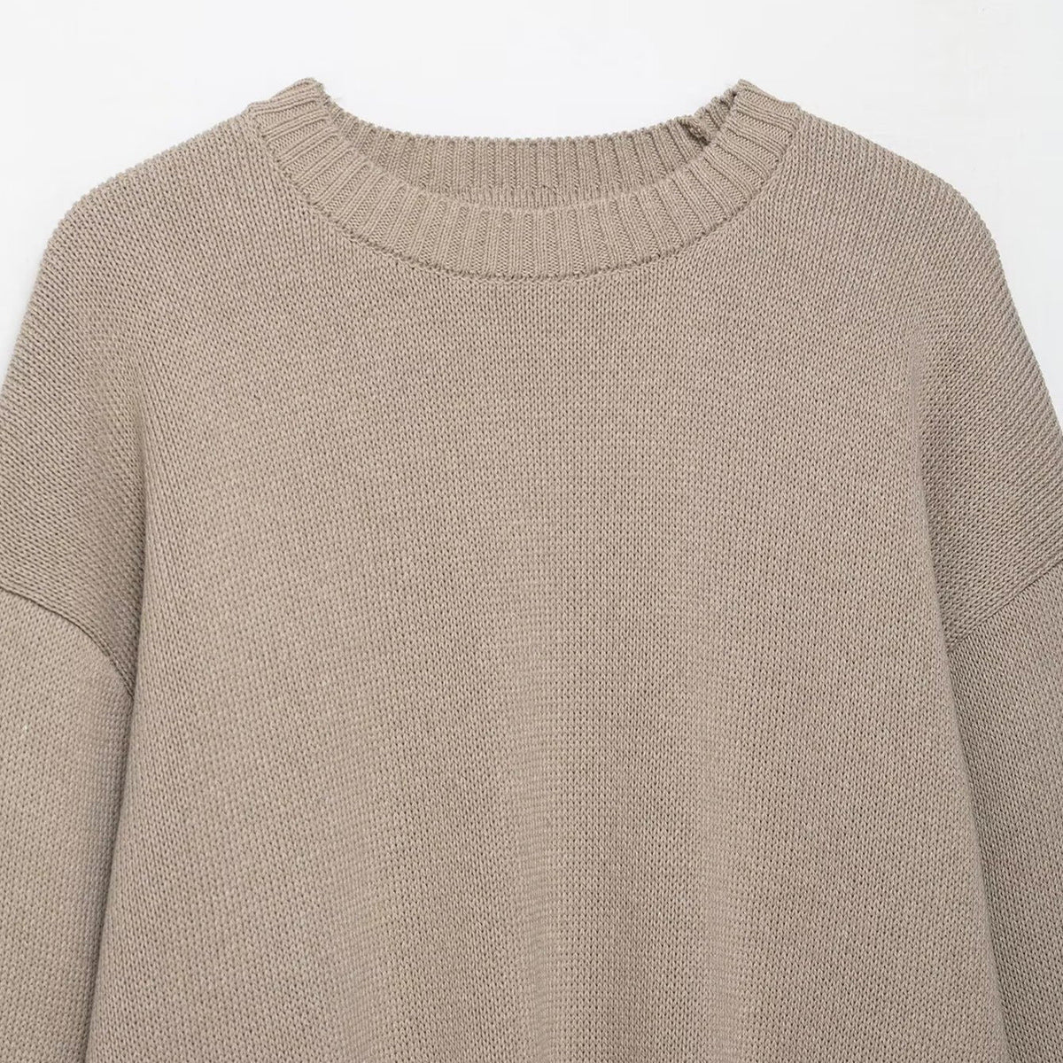 Women's Oversized Crew Neck Sweater with Drop Shoulders