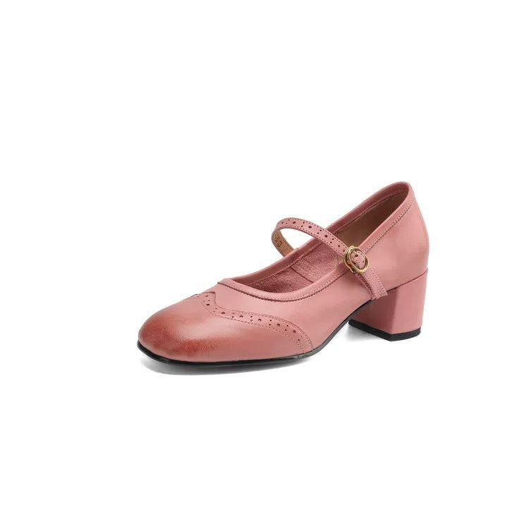 Women's Mary Jane Block Heel Shoes with Buckle Strap